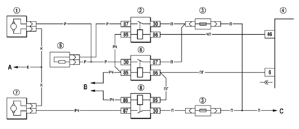 Рис. 7-40. Схема включения электродвигателей вентиляторов системы охлаждения