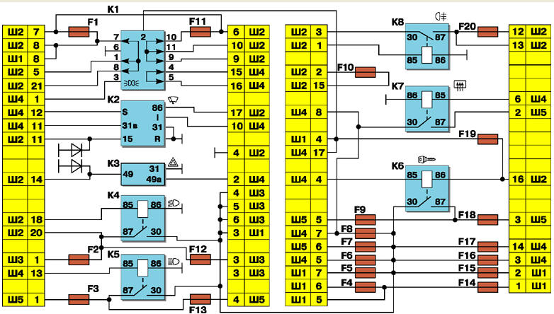 Схема соединений монтажного блока (наружная цифра в обозначении наконечника