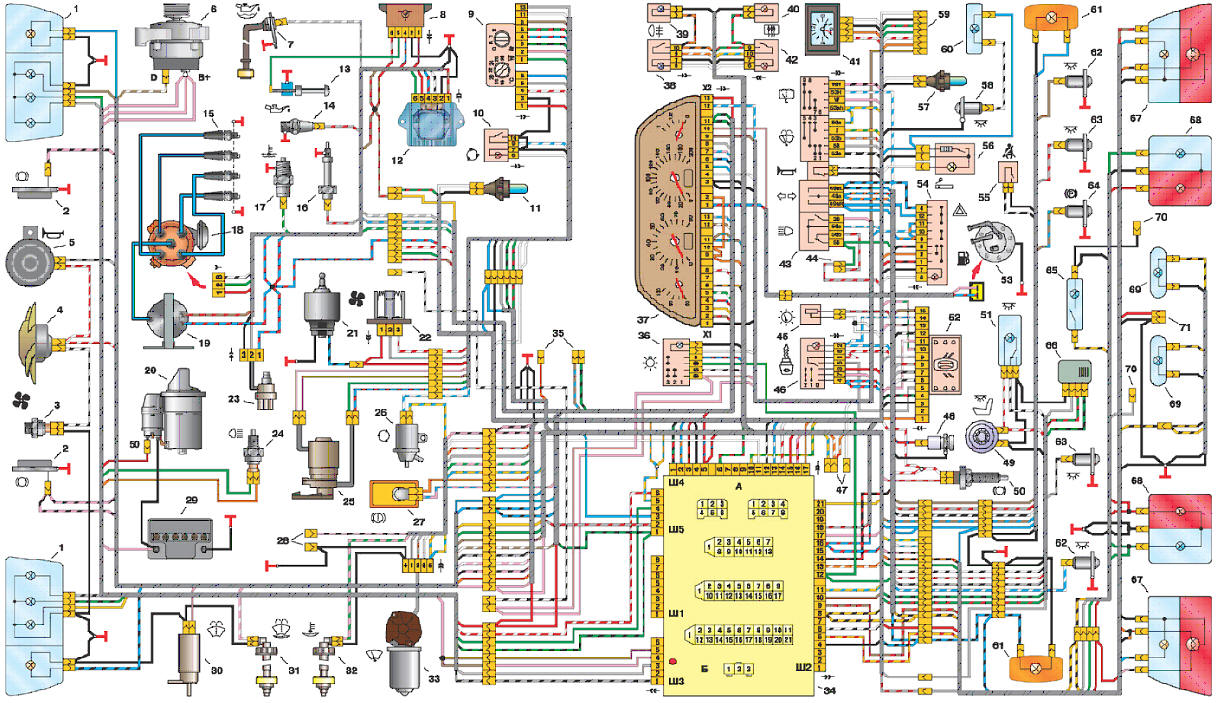 Схема электрооборудования автомобиля с карбюраторным двигателем 2110