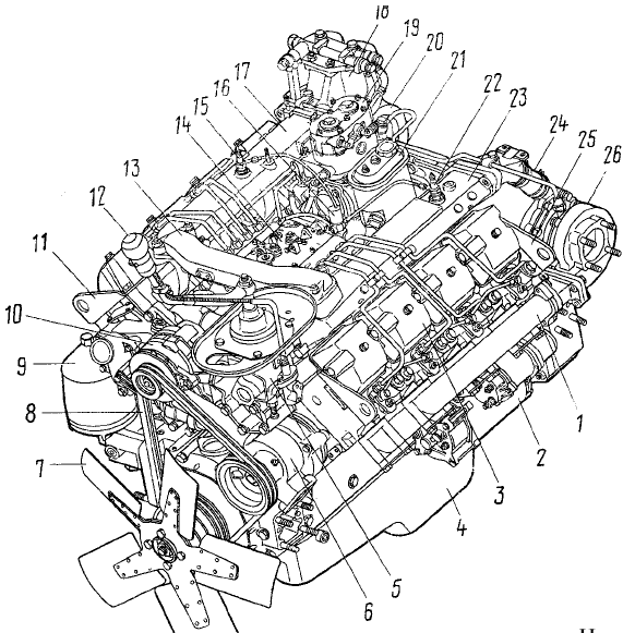 Рис. 18. Двигатель КамАЗ-7403.10 с турбонаддувом: