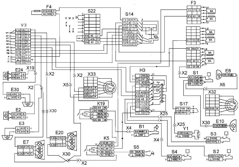 Рис. 335. Функциональная схема наружней световой сигнализации и блокиорвки