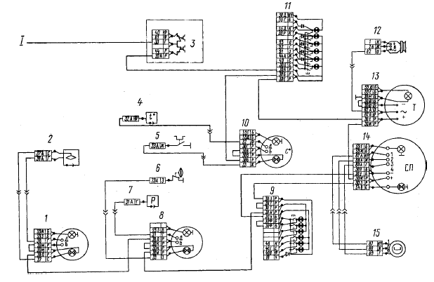 Рис. 326. Электрическая схема системы контрольно-измерительных приборов: