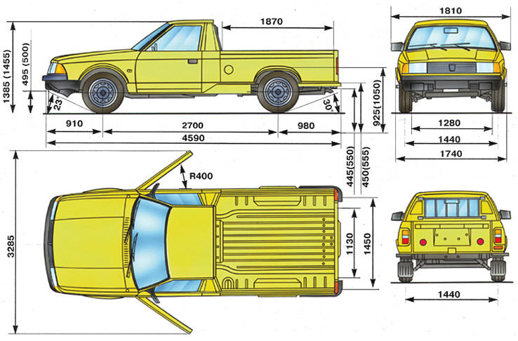 Габаритные размеры автомобилей моделей 2335; 23352; 233522, 233523