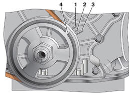 Установочные метки на шкиве коленчатого вала и крышке привода механизма